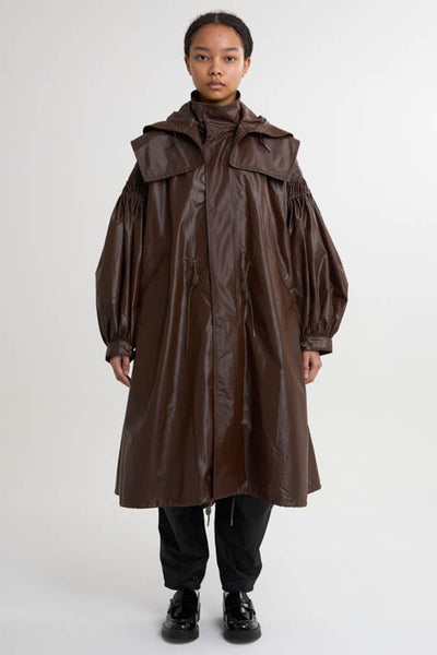 2WAY Pin tuck Leather like Nylon Long Mods coat　3Colors