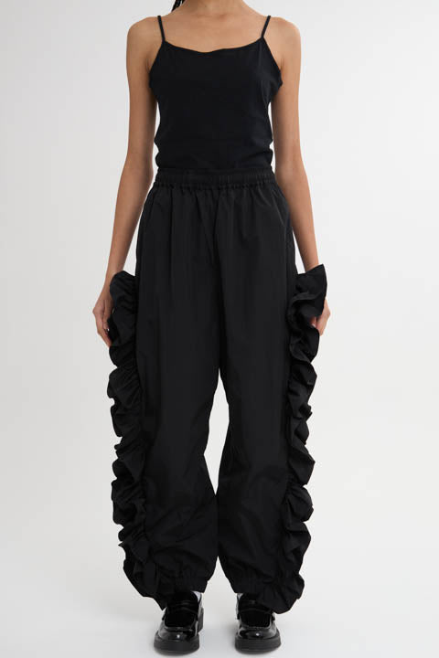 Frills Nylon Pants Black