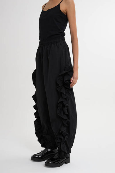 Frills Nylon Pants Black