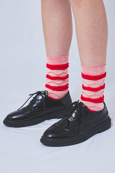 Tokone×MEGMIURA WARDROBE Wavy stripe socks White×Red