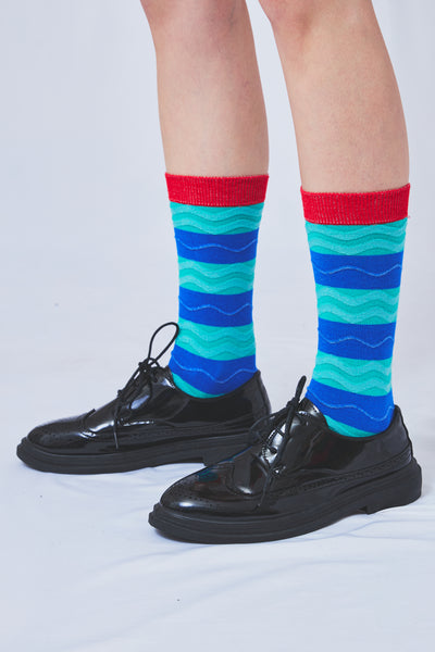 Tokone×MEGMIURA WARDROBE Wavy stripe socks David Blue