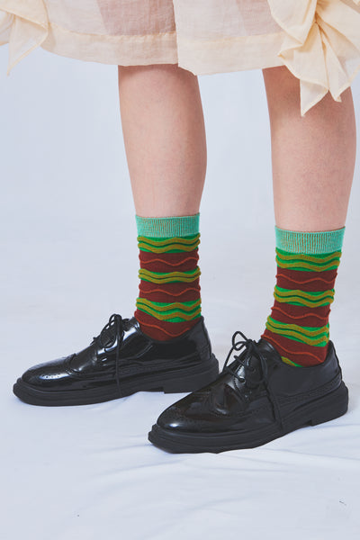 Tokone×MEGMIURA WARDROBE Wavy stripe socks Green×Brown