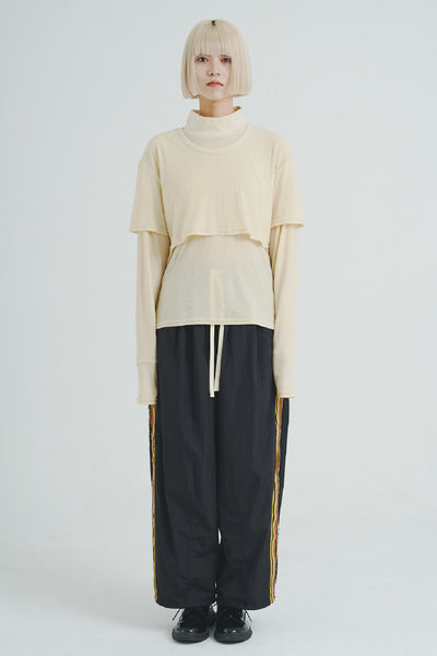 !Pre-Order!High-Neck Layered Tee Ecru