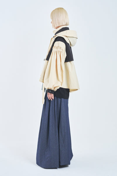 ! Pre-Order ! 4Way Pin tuck Nylon Mountain Jacket Beige × Black
