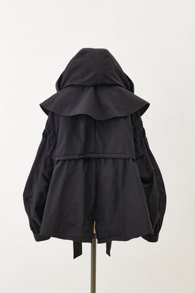 Pin tuck Nylon Short Mods coat Black