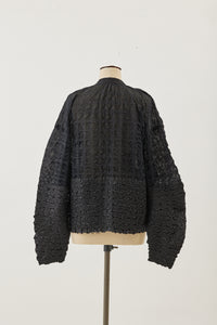 Shirring lace cardigan Black