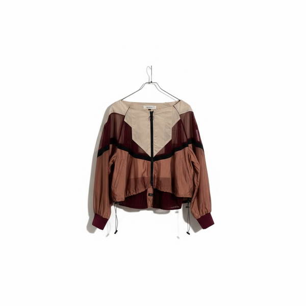 Boat Neck Layered Windbreaker Beige×Wine