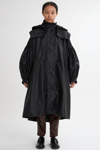 2WAY Pin tuck Leather like Nylon Long Mods coat　3Colors