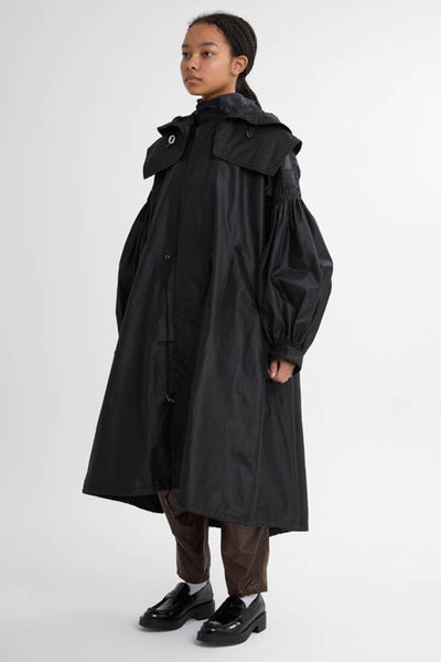 2WAY Pin tuck Leather like Nylon Long Mods coat　Black