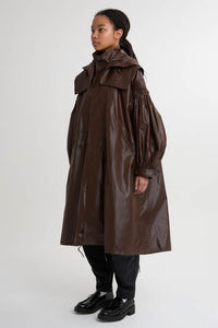 2WAY Pin tuck Leather like Nylon Long Mods coat　3Colors