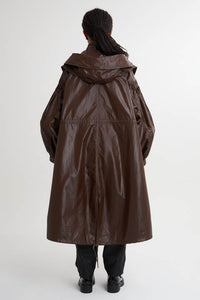 2WAY Pin tuck Leather like Nylon Long Mods coat　3Colors