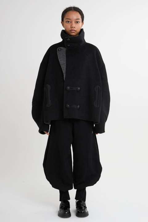 Stand Collar Rever Coat  Black