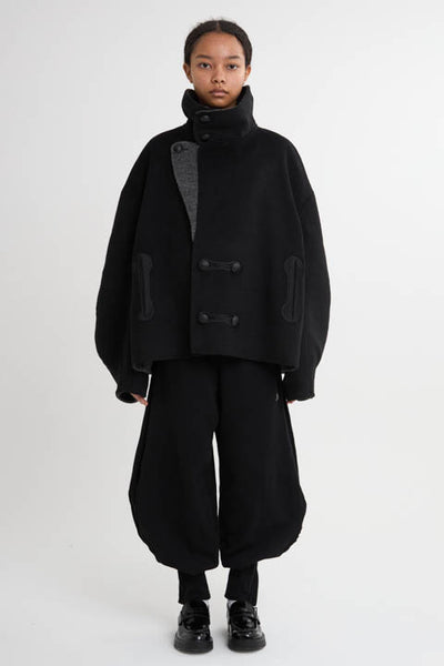 Stand Collar Rever Coat  Black