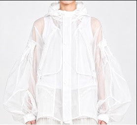 ! Pre-Order !  See-through Pin tuck Short Mod Coat　White