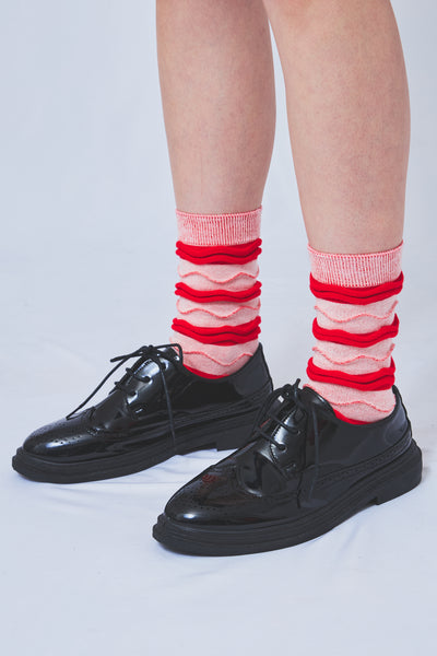 Tokone×MEGMIURA WARDROBE Wavy stripe socks White×Red