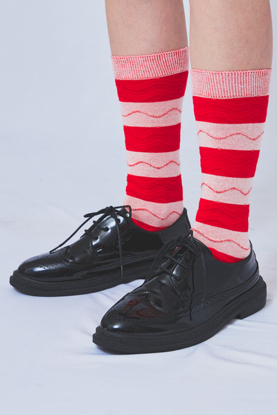 Tokone×MEGMIURA WARDROBE Wavy stripe socks White×Red