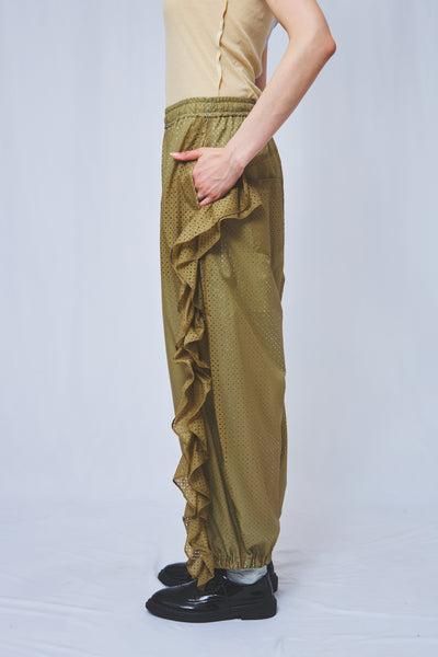 !Pre order!  Perforated nylon Frill Pants 2colors
