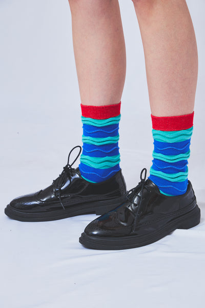 Tokone×MEGMIURA WARDROBE Wavy stripe socks David Blue