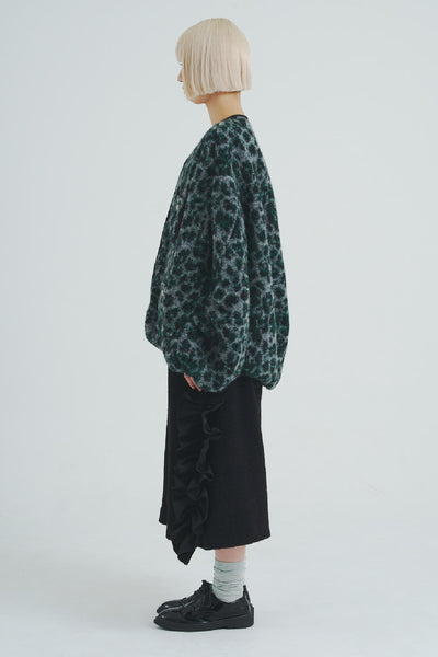 Leopard-Jacquard Boa Jacket Green Leopard