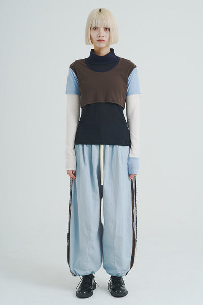 !Pre-Order!High-Neck Layered Tee Brown×Sky