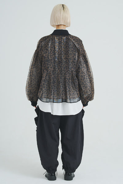 Reversible See-through Leopard Print Jacket Brown Leopard×Black