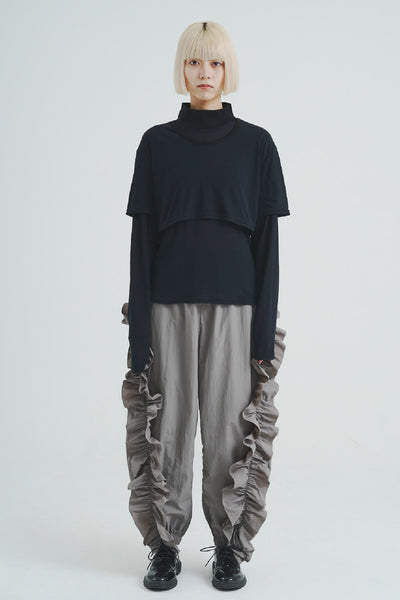 !Pre-Order!High-Neck Layered Tee Black