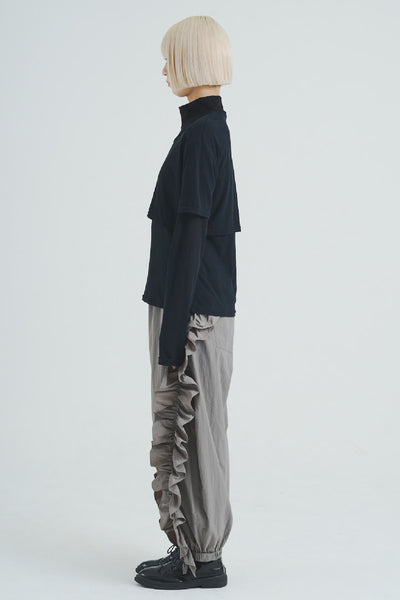 !Pre-Order!High-Neck Layered Tee Black