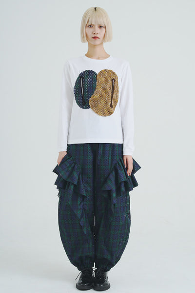 !Pre-Order!Embroidered Patchwork Long-Sleeve T-Shirt White