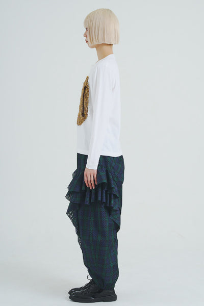 !Pre-Order!Embroidered Patchwork Long-Sleeve T-Shirt White