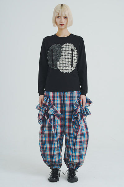 !Pre-Order!Embroidered Patchwork Long-Sleeve T-Shirt Black