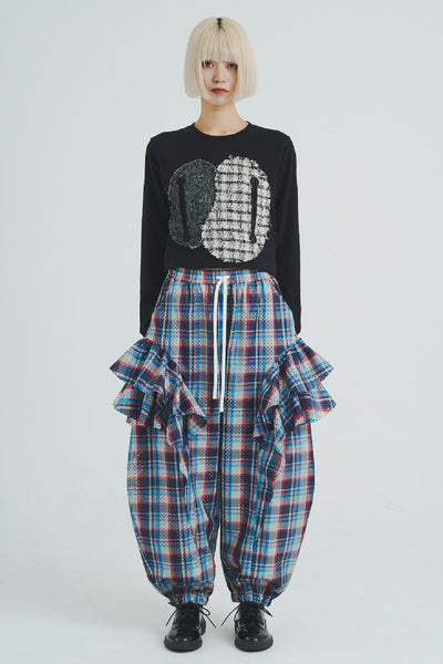Perforated Check Pants Blue Check