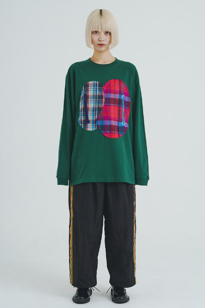 !Pre-Order!Embroidered Patchwork Long-Sleeve T-Shirt D.Green