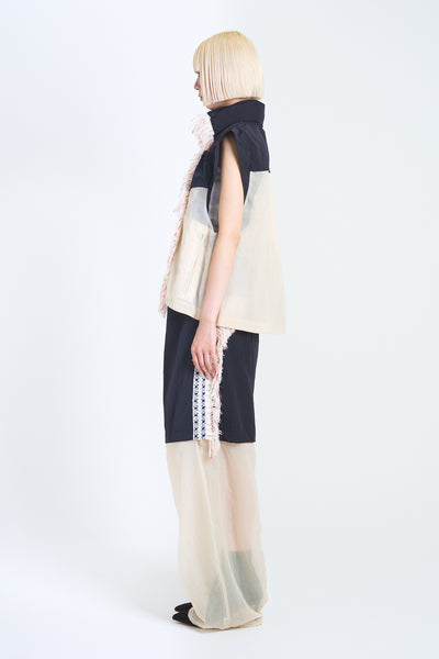 ! Pre-Order !Fringe Vest  Ecru ×Navy