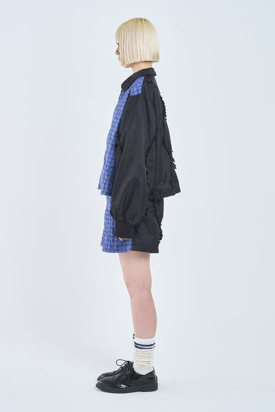 ! Pre-Order !　Paneled Frill Flight Jacket  Gingham Check