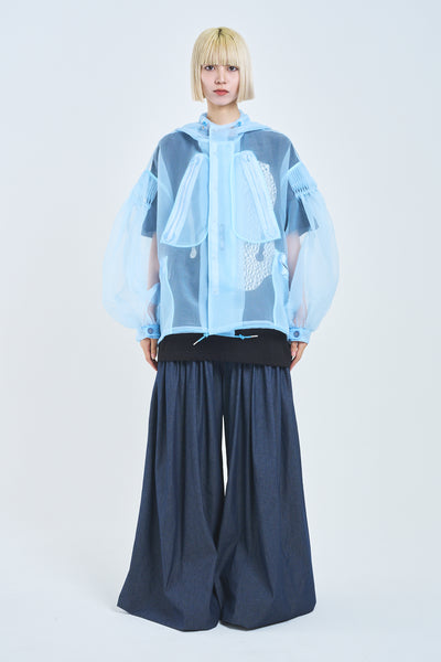 ! Pre-Order !  See-through Pin tuck Short Mod Coat　Sky