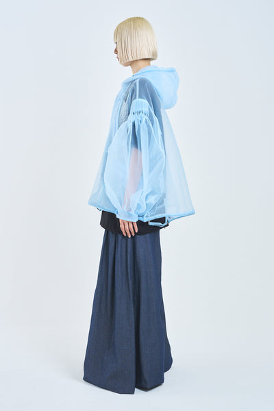 ! Pre-Order !  See-through Pin tuck Short Mod Coat　Sky