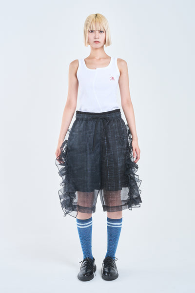 ! Pre-Order !  See-through Layered Half Pants Black Check