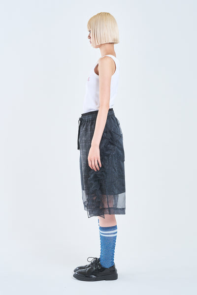 ! Pre-Order !  See-through Layered Half Pants Black Check