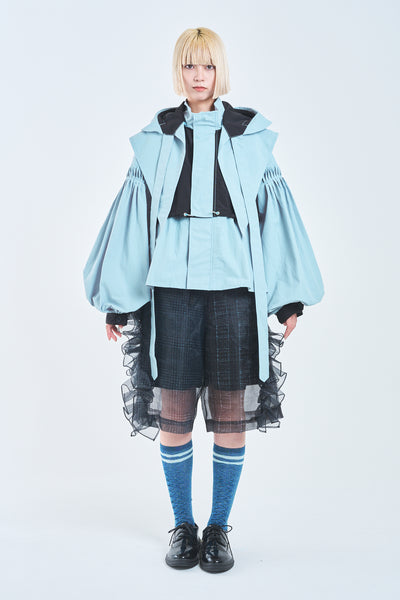 ! Pre-Order ! 4Way Pin tuck Nylon Mountain Jacket 　Sky × Black