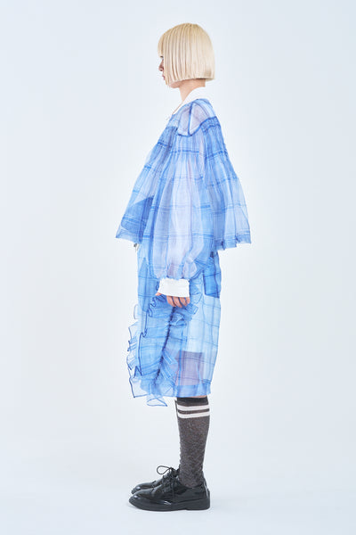 ! Pre-Order !  Reversible See-through  Pin tuck MA-01  Blue Check