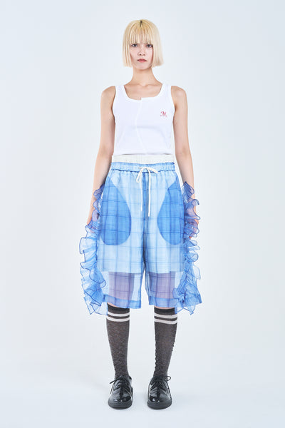 ! Pre-Order !  See-through Layered Half Pants Blue Check