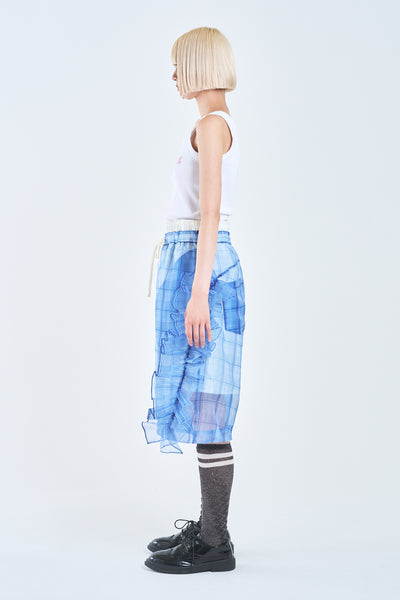 ! Pre-Order !  See-through Layered Half Pants Blue Check