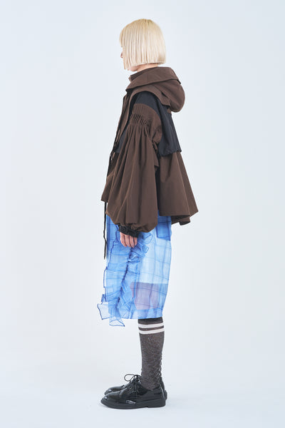 ! Pre-Order ! 4Way Pin tuck Nylon Mountain Jacket  Brown × Black