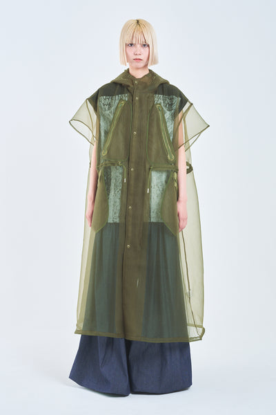! Pre-Order ! See-through French Sleeve Cape. Khaki
