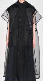 ! Pre-Order ! See-through French Sleeve Cape. Black