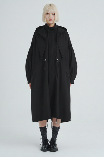 !Pre-Order!2WAY Pin tuck Nylon Long Mods coat Black ライナーあり・なし