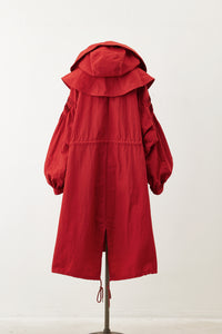 Pin tuck Nylon Long Mods coat Red