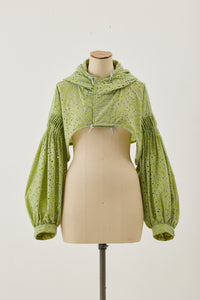 !Pre-Order! Flower embroidered nylon anorak:Leaf Green