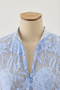 !Pre-Order! Flower Jacquard long sleeve tee Sky blue