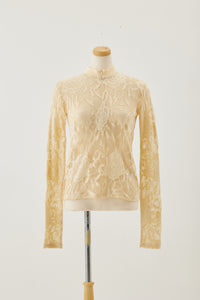 !Pre-Order! Flower Jacquard long sleeve tee Ecru